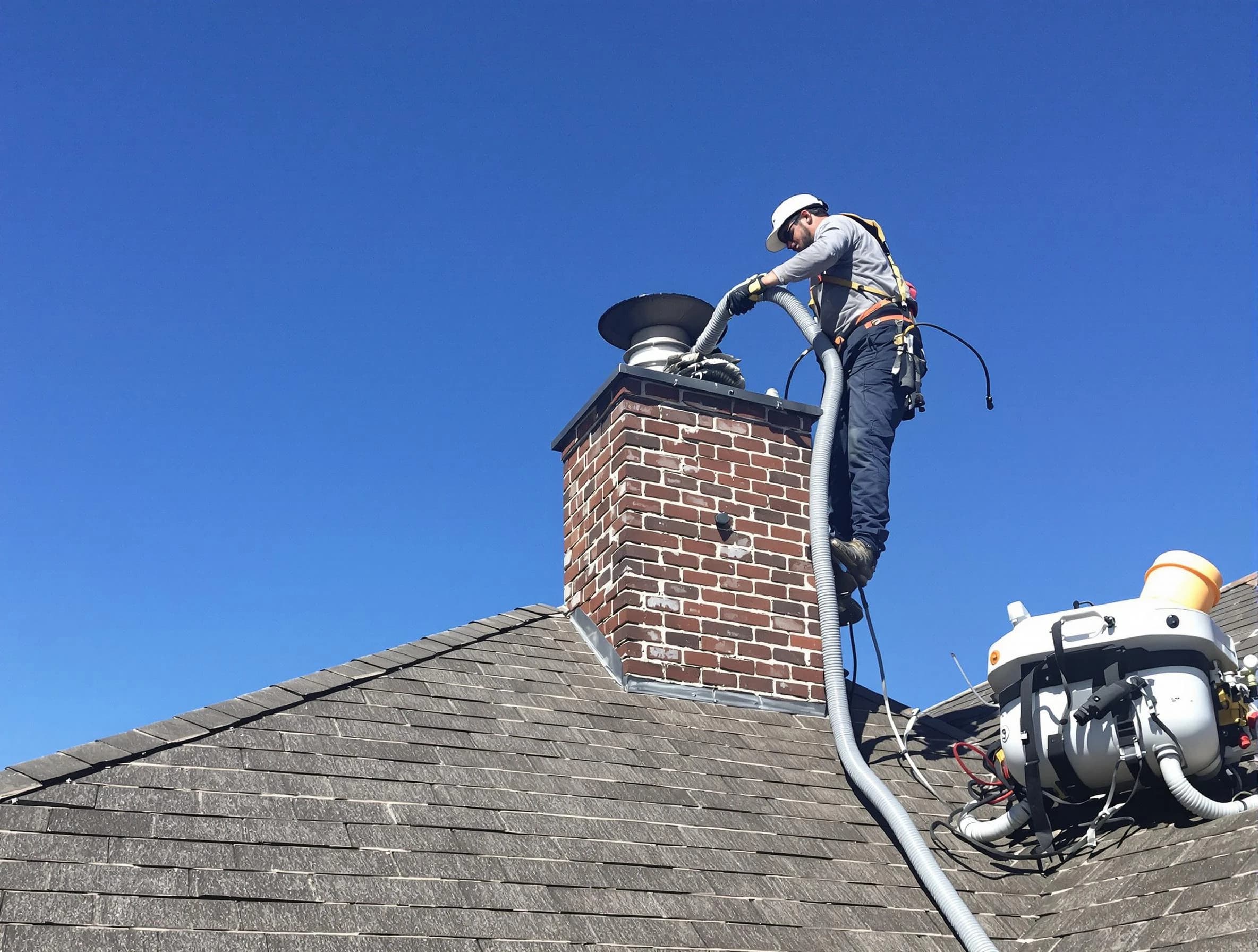 Dedicated Lafayette Chimney Sweep team member cleaning a chimney in Lafayette, CO