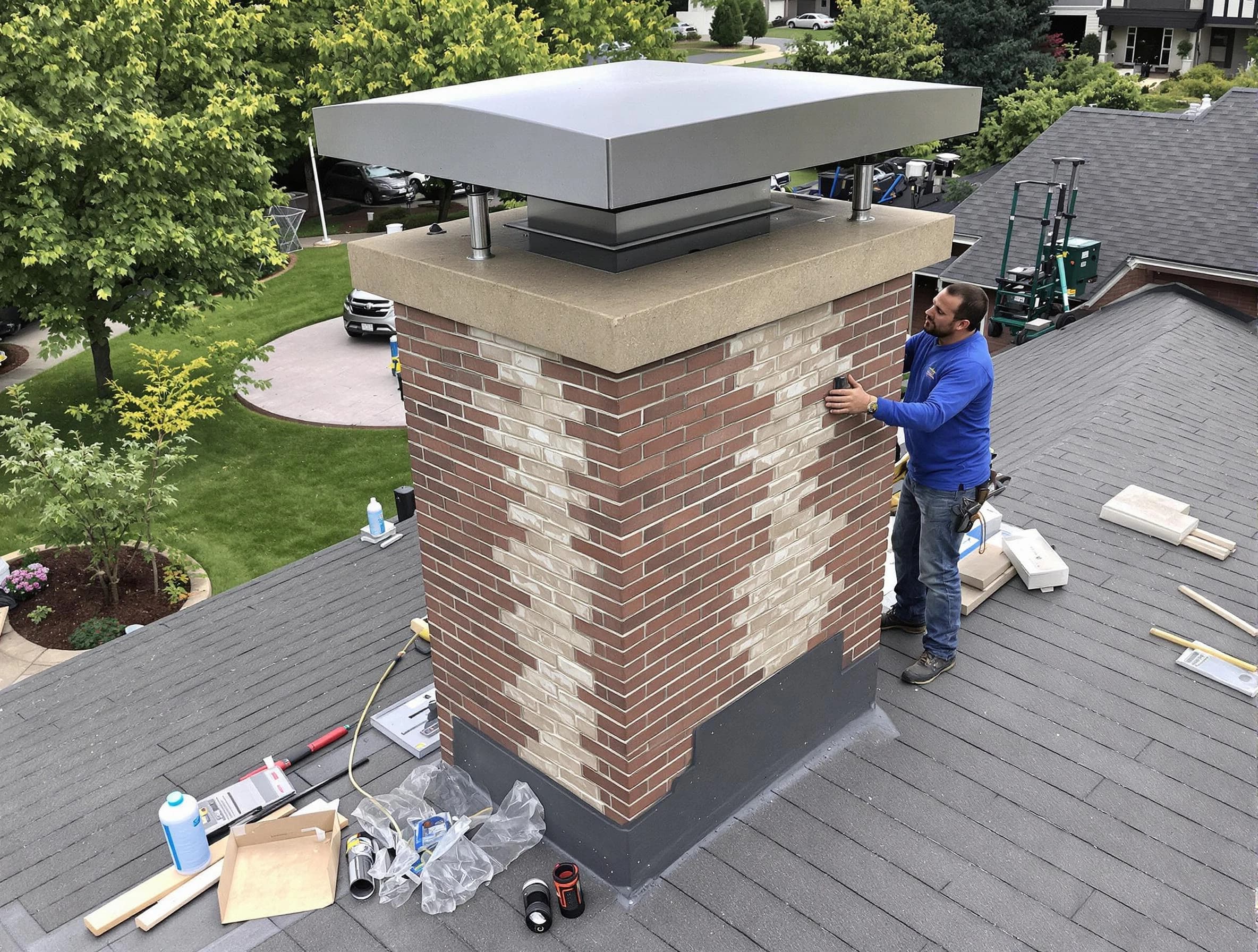 Lafayette Chimney Sweep team working on a custom chimney remodel in Lafayette, CO