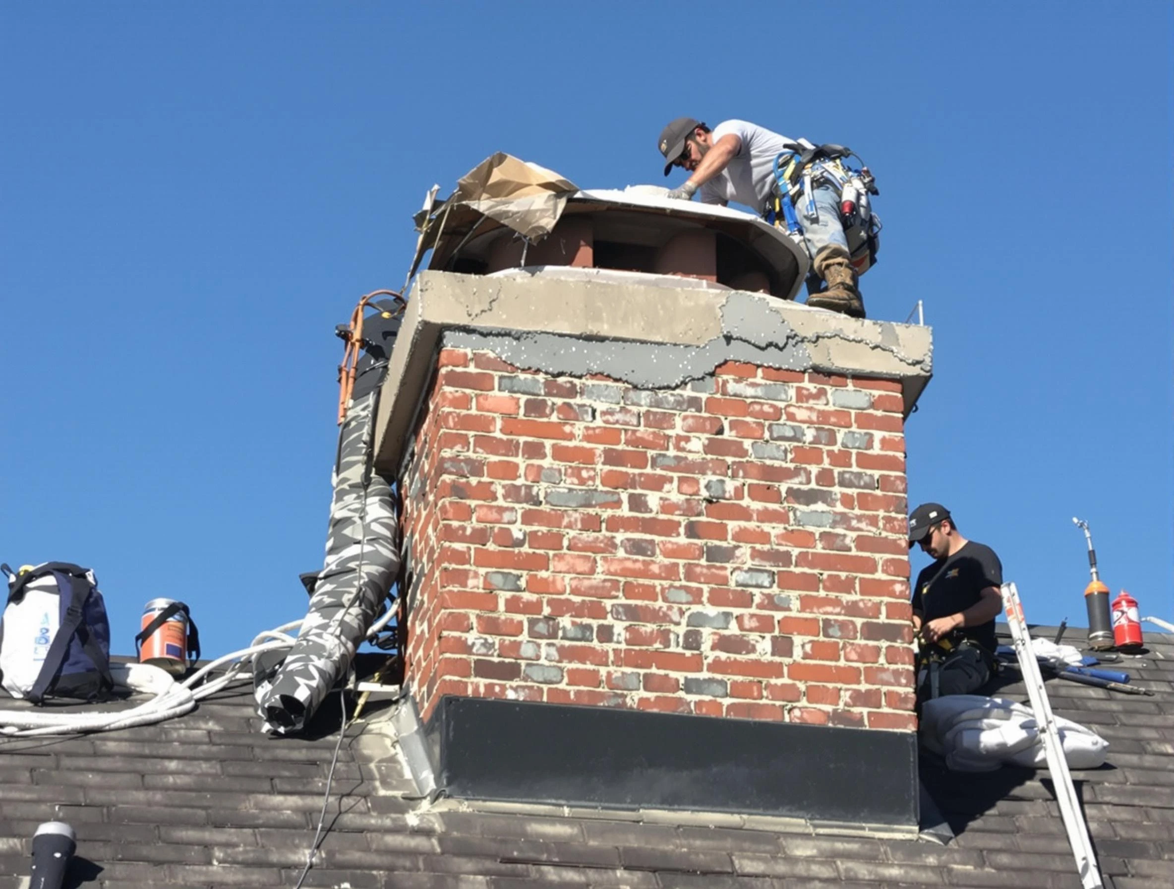 Lafayette Chimney Sweep installing a custom chimney crown in Lafayette, CO