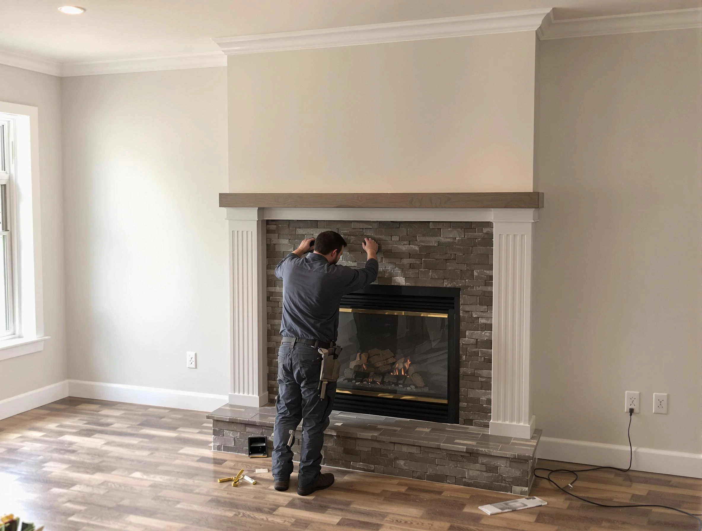 Lafayette Chimney Sweep finishing a custom fireplace install in Lafayette, CO